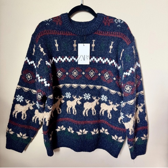 Zara Fair Isle Knit Sweater Boys 13 14 Or Women’s Med Preppy Washable Wool NEW - Picture 1 of 3